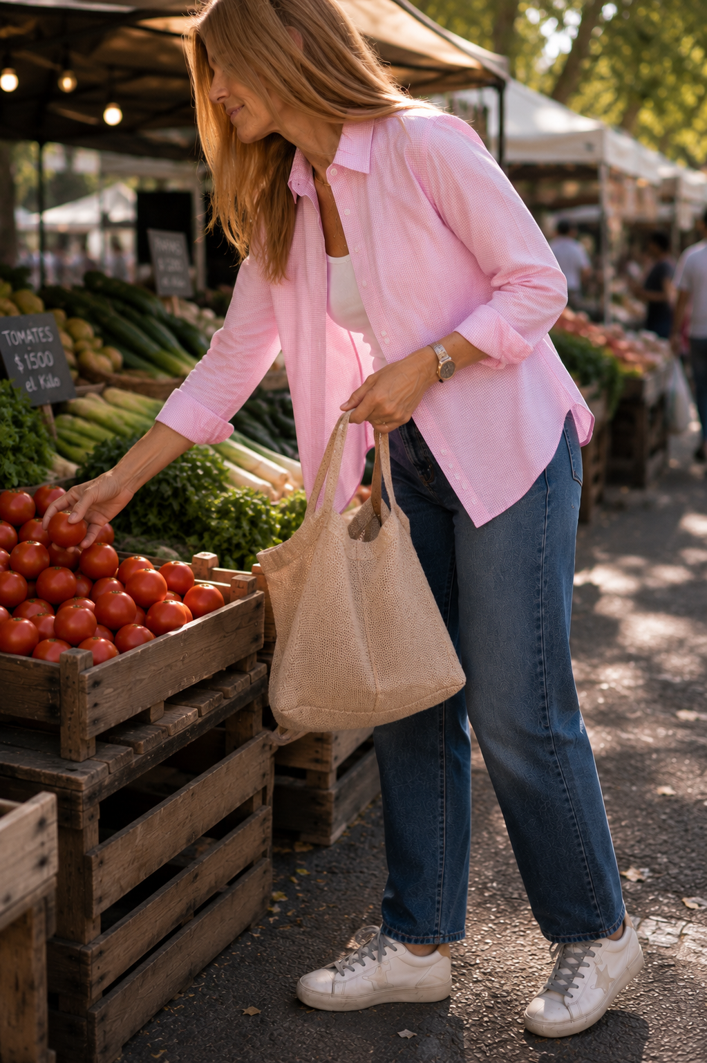 Blusa Nativa Cuadrillé Rosada — Algodón Pima Premium | Carola Montes