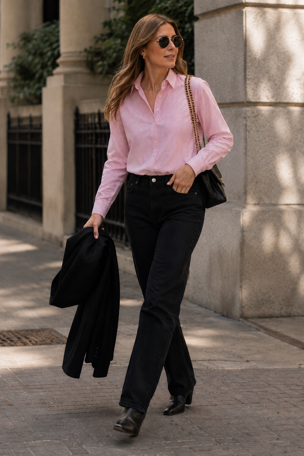 Blusa Nativa Cuadrillé Rosada — Algodón Pima Premium | Carola Montes