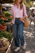 Blusa Nativa Cuadrillé Rosada — Algodón Pima Premium | Carola Montes