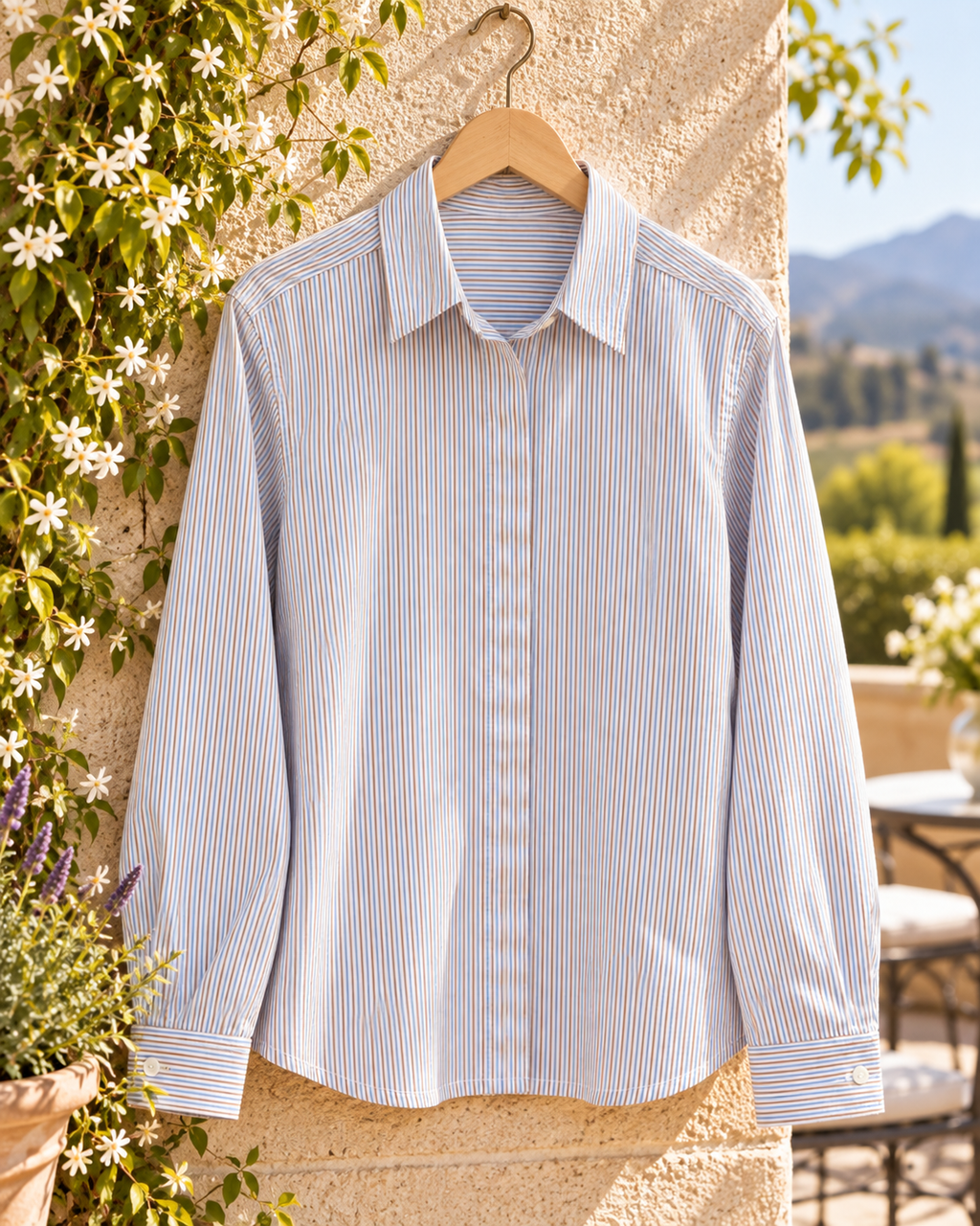 Blusa Nativa Café Celeste Línea delgada