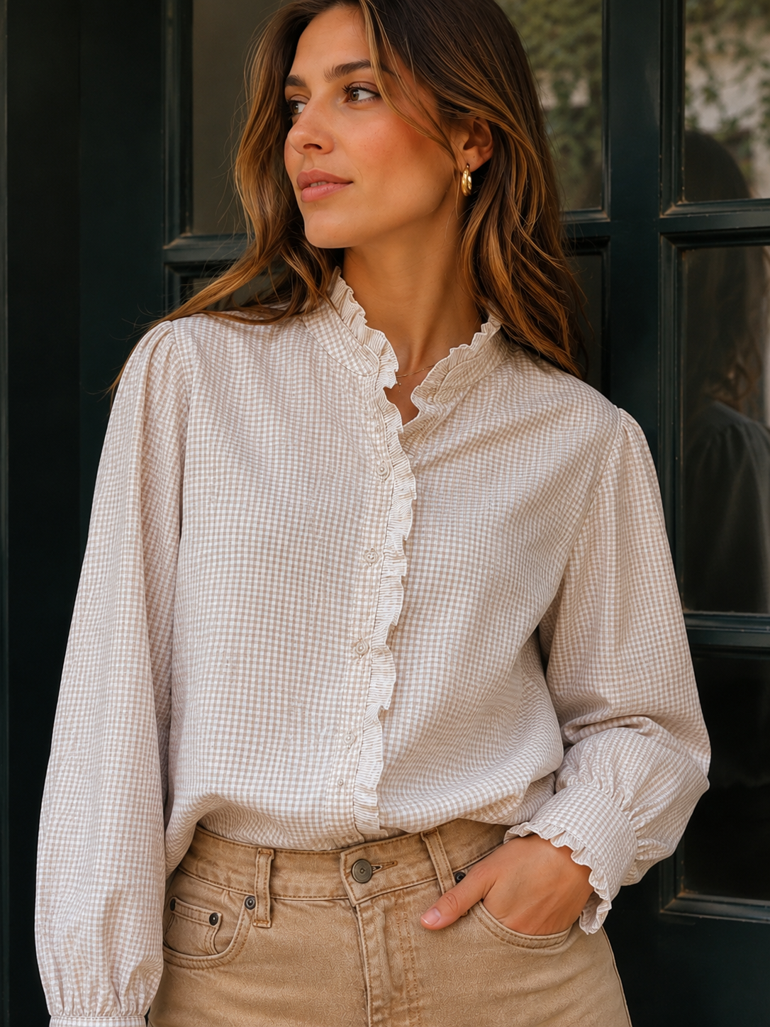 Blusa Carola Cuadrillé Beige