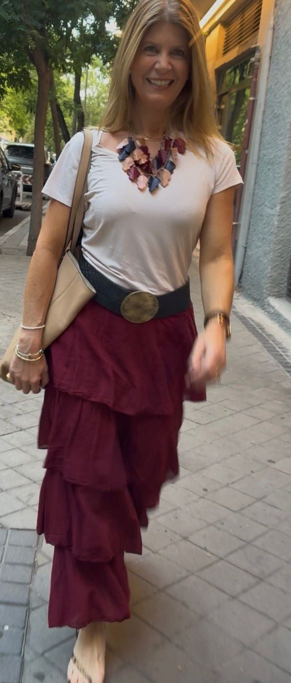Pollera Capas Burdeo